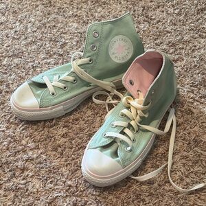 Converse Chuck Taylor All Star High-Top Sneakers - Light Green and Pink
